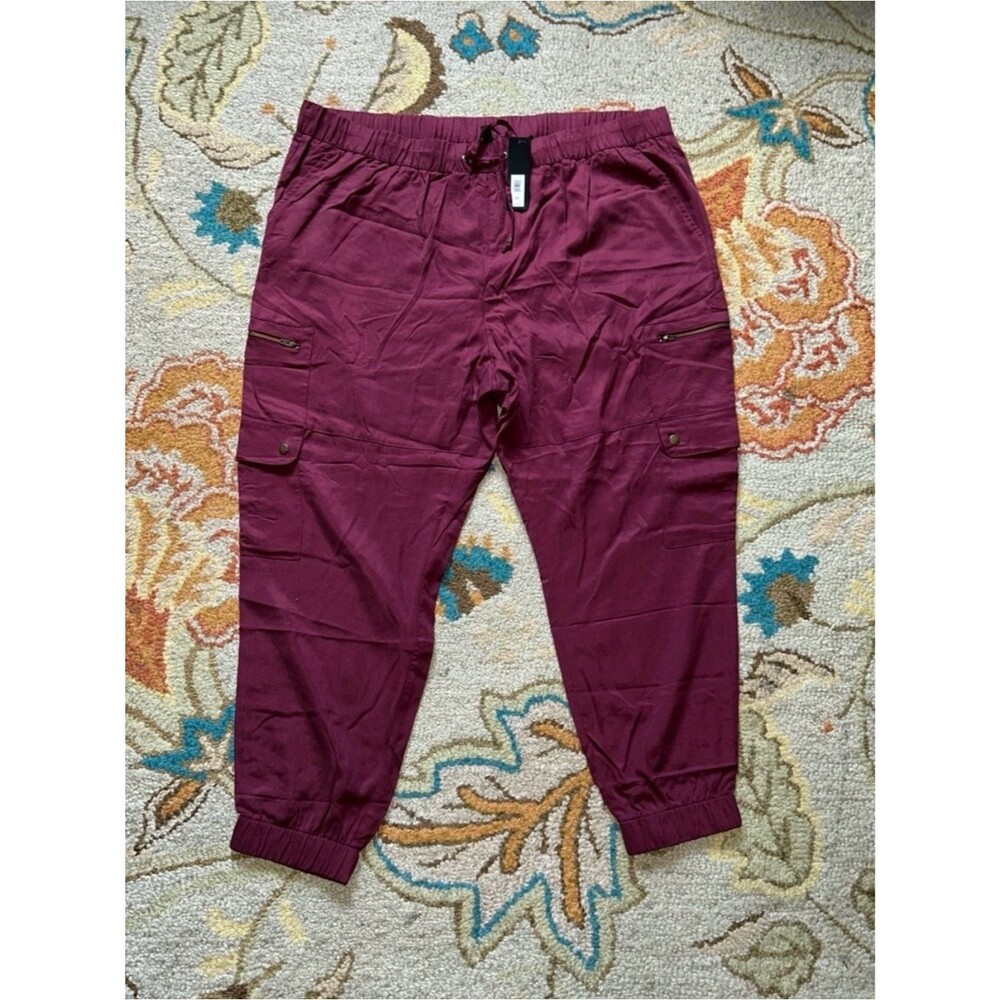 NWT Banana Republic Factory Tencil Cargo Joggers Pull On Pants Burgundy Size XXL